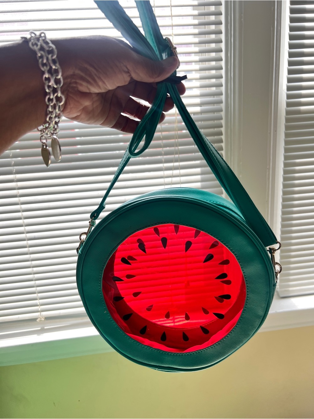 Teal Round Watermelon-Print Crossbody Bag - Picture 3 of 6